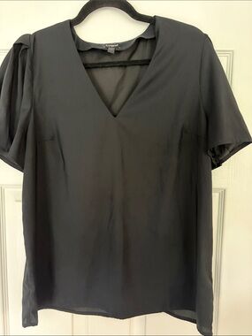 Express Black V-Neck Short Sleeve Women's Blouse